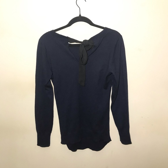 H&M S small navy blue Mama Maternity Sweater pullover open tie back bow - Picture 4 of 13